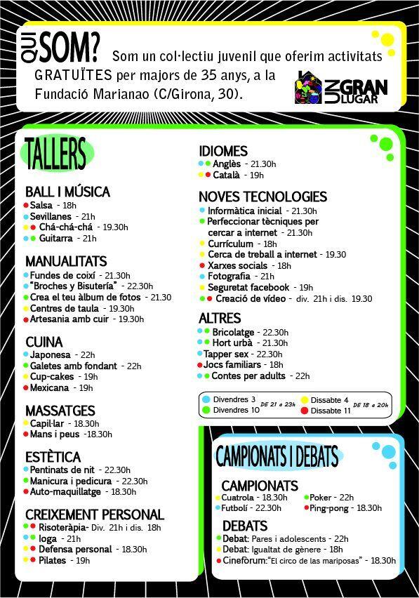 un_GRAN_lugar's tweet photo. Encara no t'has inscrit? Aquí et deixem el nostre flyer amb totes les activitats que realitzem, troba la teva! http://t.co/p36IYcUMyo