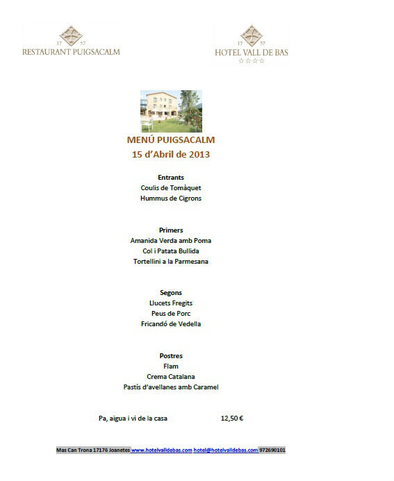 Hotelvalldebas's tweet photo. Us deixem el menú d'avui http://t.co/LWGZduurGN