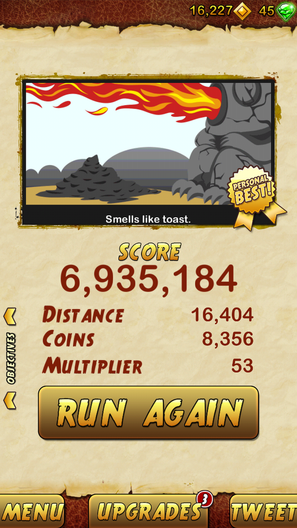 bang_jang's tweet photo. I got 6935184 points while escaping from a Giant Demon Monkey. Beat that! http://t.co/pz6nOg8nLf http://t.co/9xDmYt2Cov
