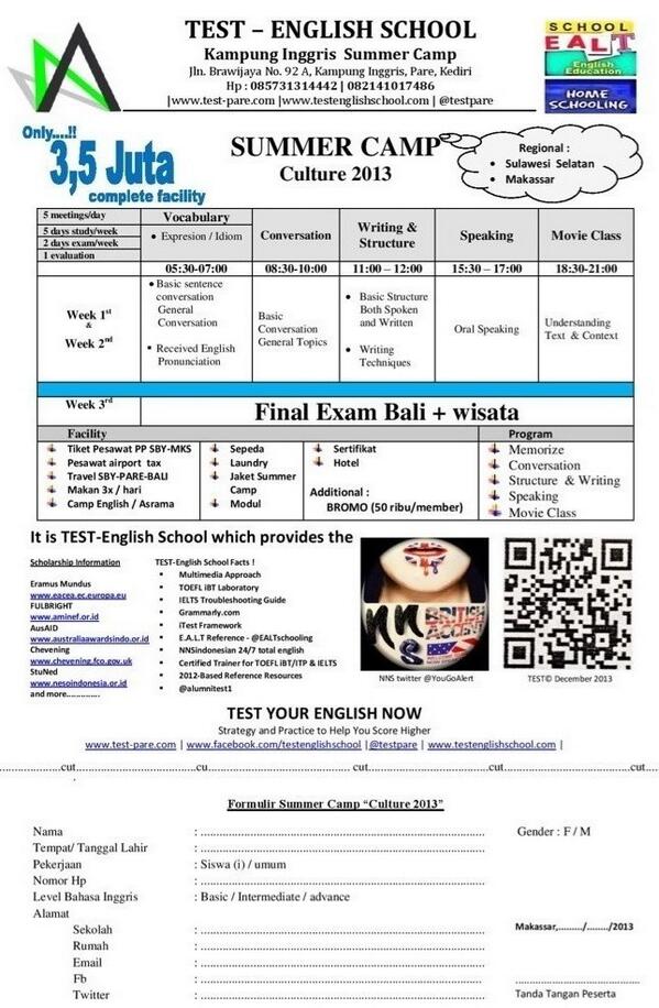 jago Bhs Inggris ini Formulir Paket tour belajar di Kampung Inggris ...