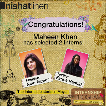nishatlinen's tweet photo. @Maheenkhanpk has made her pick! #NishatInternship starts in May!! Stay tuned to follow their journey :) http://t.co/ReuQlqfTqt
