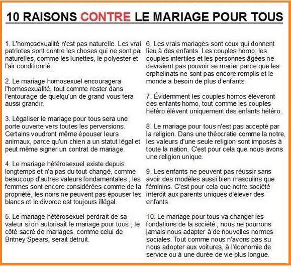 Les 10 raisons qui m'ont convaincu d'être contre le #mariagepourtous