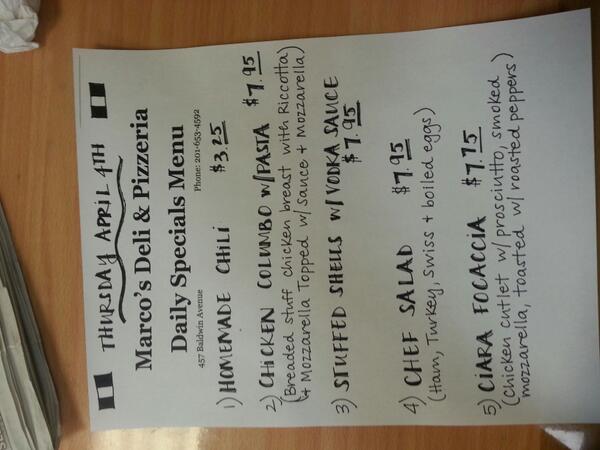 MarcosItalian's tweet image. Today's specials. 04/04/13