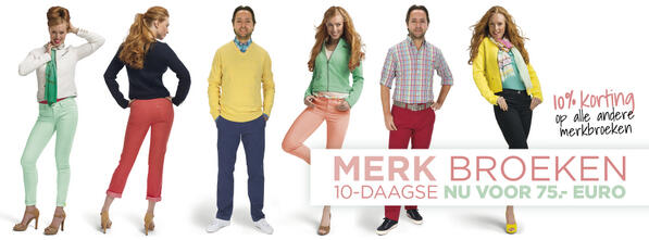 merkbroeken 10-daagse! <a href="/MAC/">Mac Steve</a> en <a href="/BRAX/">Braxton</a> voor 75,--. Alle andere pantalons 10%korting!