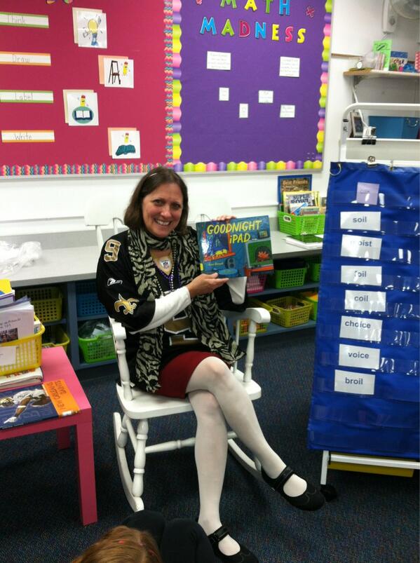 JenChiappe's tweet photo. Mrs.Breaux was our Mystery Reader today. She read us Goodnight iPad and a book about Drew Brees her favorite QB! http://t.co/xOuJLTXhZa