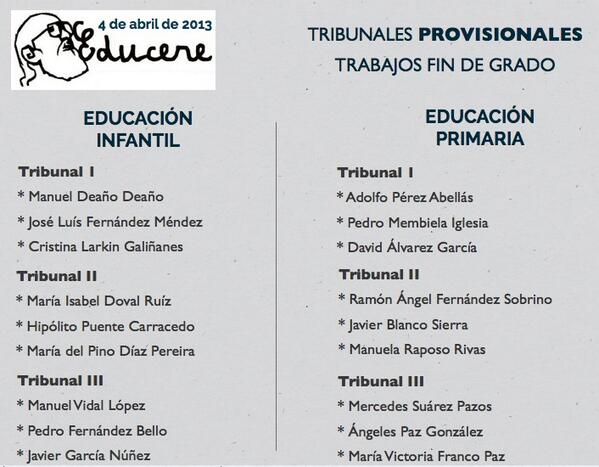 Hoy se ha celebrado el sorteo de miembros de los tribunales del #TFG para infantil y primaria. Consúltalos aquí: