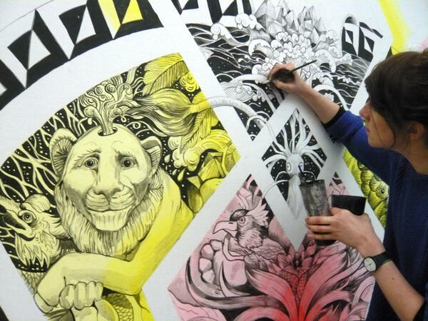 In Carrara, home of marble and anarchy, painting <a href="/EXP/">J</a> for an exhibition, opening tomorrow night...