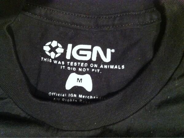 IGN_NYC's tweet photo. Found on the inside of an old #IPL shirt... Those jokers. #jokesaboutanimaltesting http://t.co/aZZxHvc5uw