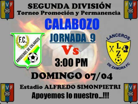 aldanajc's tweet photo. Este Domingo en el Alfredo Simonpietri de #Calabozo | @ArrocerosFC Vs. @LancZamora | #FutVe #2daPermanencia http://t.co/HgLzP1iRr2