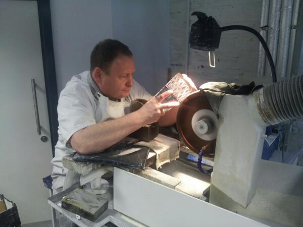 Craftsman at work. Waterford Crystal being cut. Outrageous skills made look easy. Impressed.