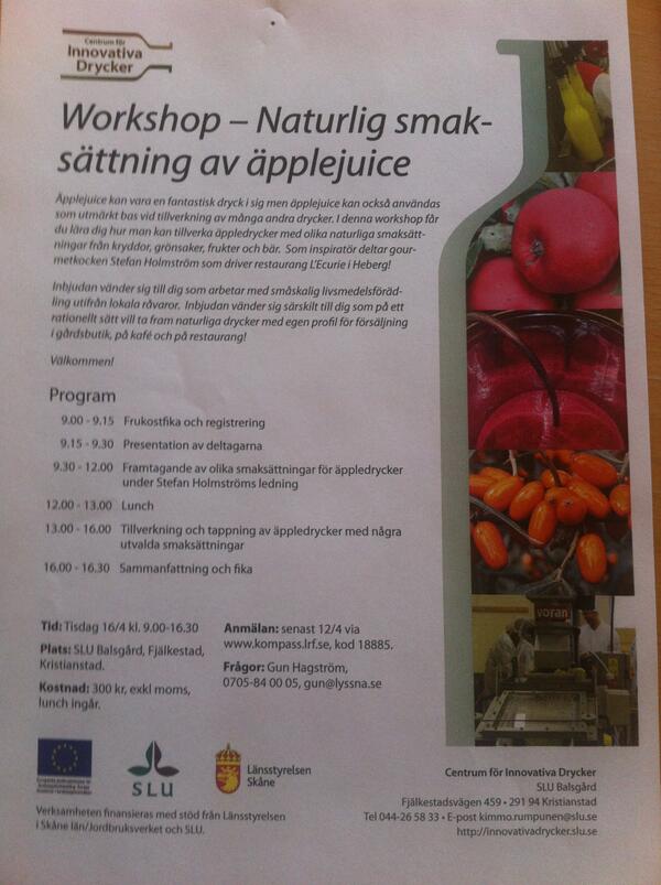 lyssnade's tweet photo. Workshop-Gör din egen måltidsdryck baserad på äpple hos CID, Balsgård @Transfor_MAT #smakapaskane #mittkök #matlandet http://t.co/S5uuwxGTa1