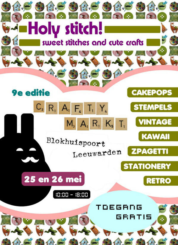 MostCutestNL's tweet photo. Noteer in je agenda, @Holy_Stitch op 25 en 26 mei in Leeuwarden. MostCutest.nl is er bij! #zinin http://t.co/03klIs4ahy