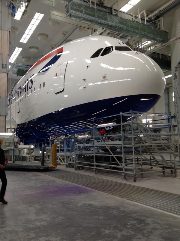 BA's first <a href="/Airbus/">Airbus</a> #A380 in the paint shop at Hamburg prior to today's reveal. #aviation #avgeeks #showroomshine