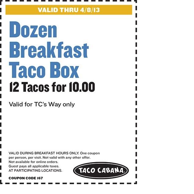 Taco cheap cabana coupons