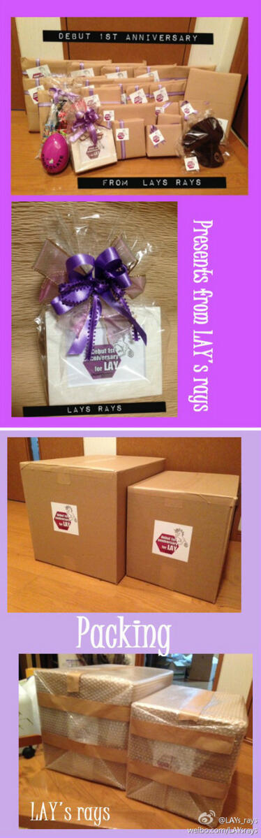 HunHanAddicts's tweet photo. 130405 Gifts to Lay from Lay's Japan Fansite "LAY's rays" for Lay's 1st anniversary with EXO. credit : LAYs_rays http://t.co/4IpmpqzCy9