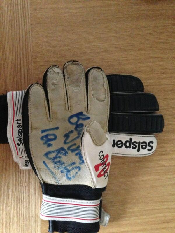 Iainburstow's tweet image. Whoever retweets first will received these signed gloves #goodluck