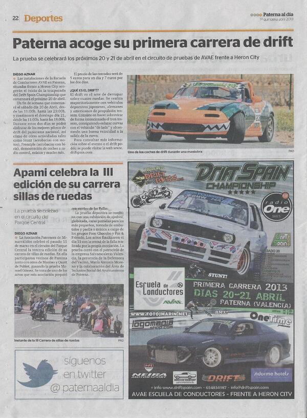 DriftSpain's tweet photo. Publicación del Periódico de Paterna ("Paterna al día"). http://t.co/OlCwGjCYfn