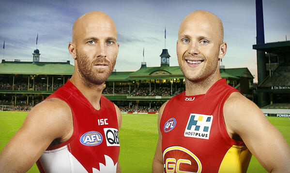 AFL's tweet image. Under an hour until #AFLSwansSuns. Will Sydney make it a 2-0 start or will Gary and the Suns spoil their afternoon?
