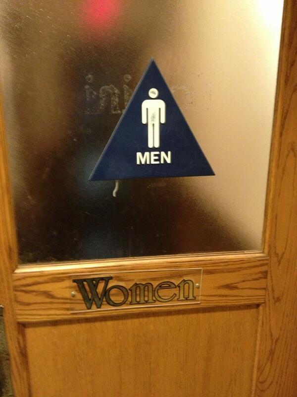 PupsterCA's tweet image. On the INSIDE of a men&apos;s room door... #isconfusing #equalopportunity #makeupyourmindbeforeentering