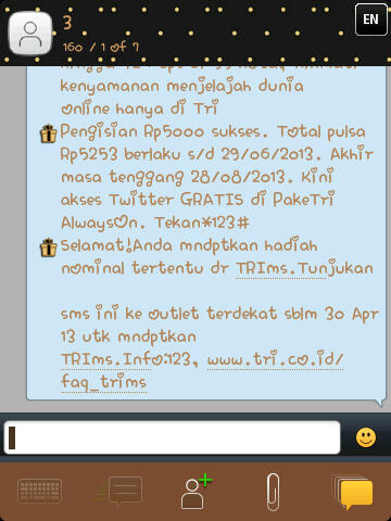 reikapink's tweet photo. Nie sms mksdnya apa ya??? Saya dpt bonus apa ya??? Beneran gak nie sms???? @triindonesia http://t.co/UVqz61TyVG