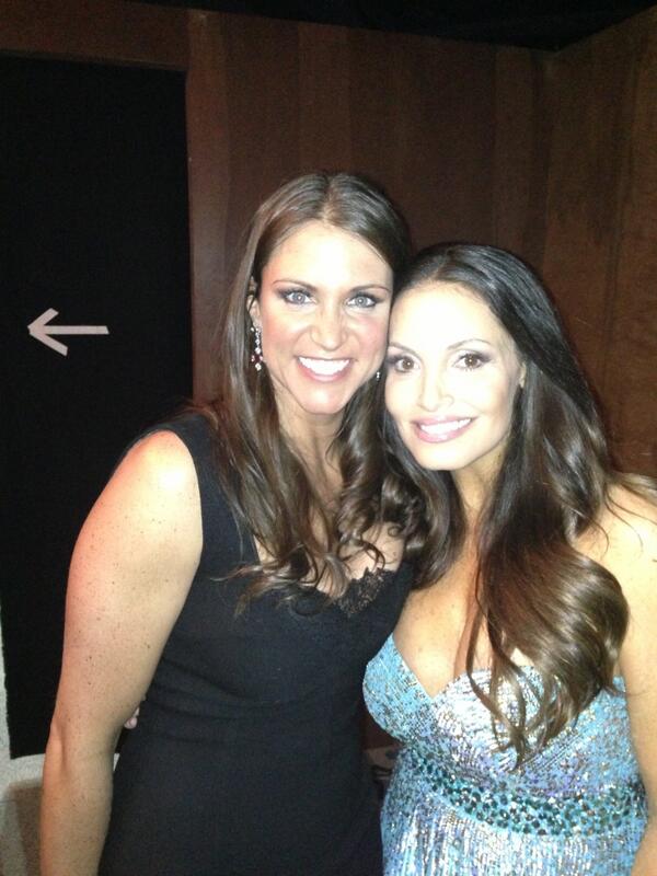 StephMcMahon's tweet photo. With the youngest WWE HOF'er @trishstratuscom and Momma 2 Be!!!!  Thank u 4 the memories! #WWEHalloffame http://t.co/gbik0aYKta