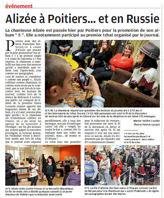 THEACCESS_'s tweet image. #PRESSE: COMPTE-RENDU DE LA VENUE DE @MELLEALIZEE À #POITIERS JEUDI DERNIER DANS @CENTRE_PRESSE ET NR #ALIZEE5 ✌