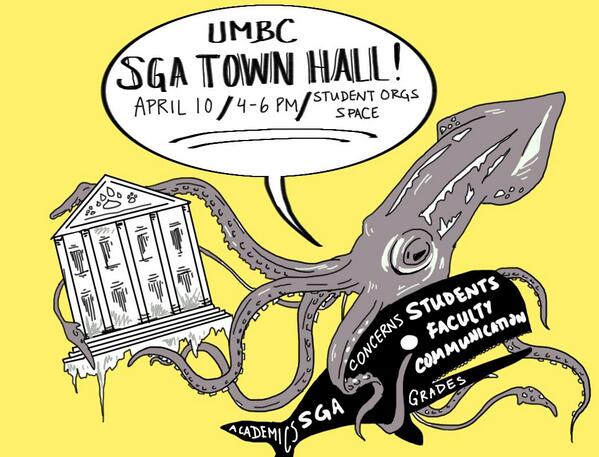 umbcsga's tweet image. Make sure you come to Town Hall, April 10 from 4PM-6PM in the Student Orgs Space! #UMBC