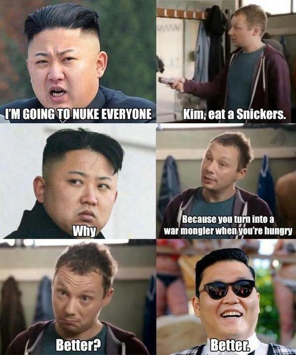 FunnyPicsDepot's tweet photo. North Korea you need a Snickers http://t.co/3OLGxa6esF