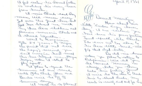 I received this letter from Kay, Clark Gable's widow, this morning....