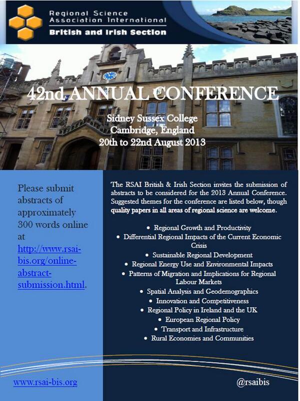 Annual Conference in August 2013 in Cambridge. Submit abstracts here rsai-bis.org/online-abstrac…