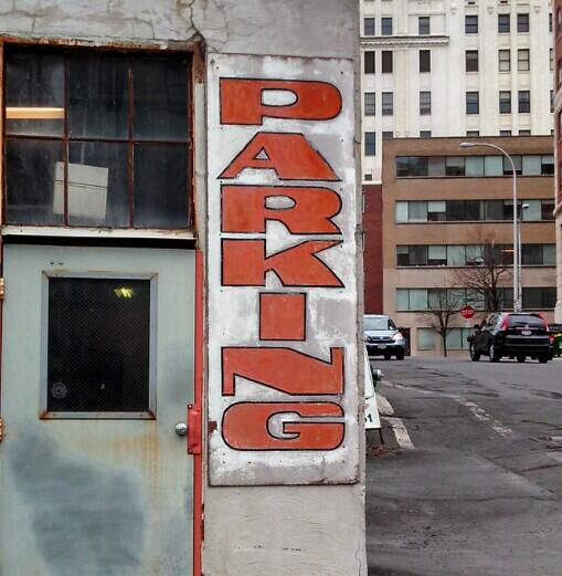 lunchboxbrain's tweet image. .@AIGAUPSTNY Here's a great hand painted sign on a parking garage in Albany. #UpstateNYType #foundtype