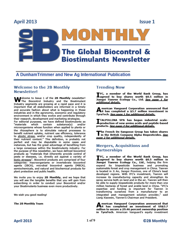 DunhamBill's tweet photo. 2B Monthly: The Global Biocontrol &amp; Biostimulants Newsletter! Visit http://t.co/3tlCPNrpK8 for a FREE download! http://t.co/L4YMHmP27x
