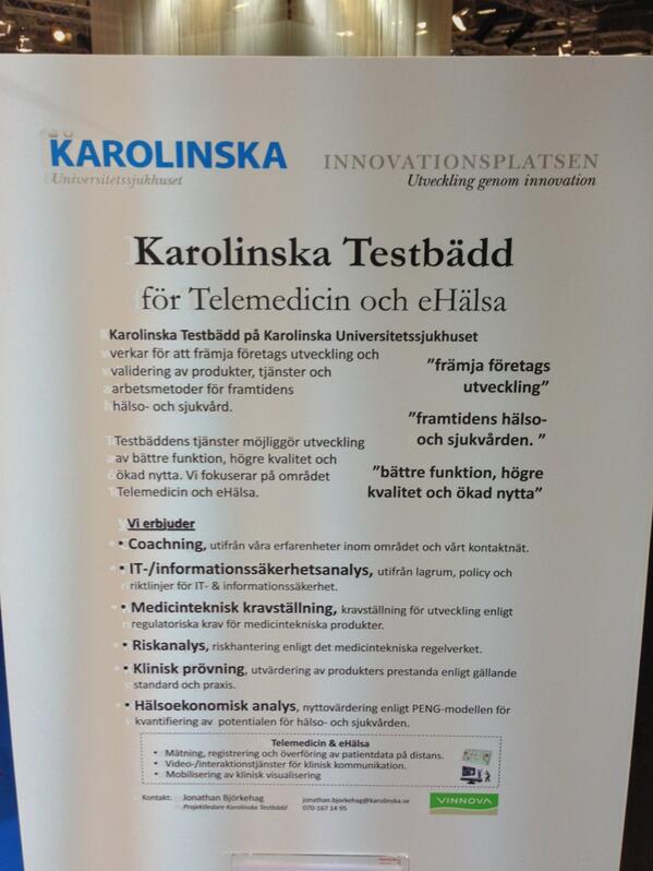 digitaladaniel's tweet image. Glädjande att se Testbädd Karolinska - en av de testbäddar som vi från @vinnovase har finansierat på #vitalis2013