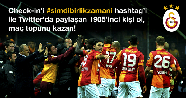 GalatasaraySK's tweet photo. Bu akşam Foursquare üzerinden check-in yapan 1905.tarafarımız maçın topunu kazanıyor! http://t.co/y11ywZYbhG http://t.co/tbs1fhFLBL
