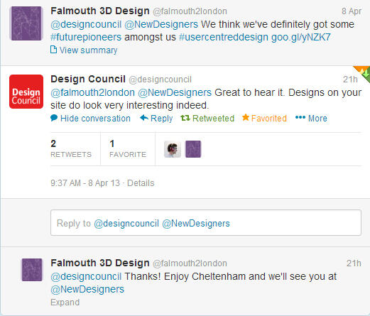 <a href="/FalmouthUni/">Falmouth University</a> the <a href="/designcouncil/">Design Council</a>  said our work was 'very interesting indeed'! Not bad  goo.gl/yNZK7