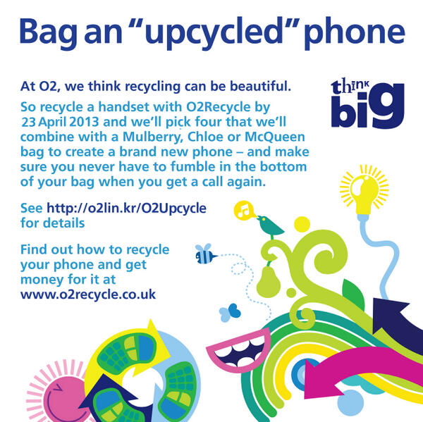 O2's tweet image. “Bag” yourself a piece of mobile phone art by recycling an old handset. More: o2lin.kr/O2Upcycle  #O2Upcycle