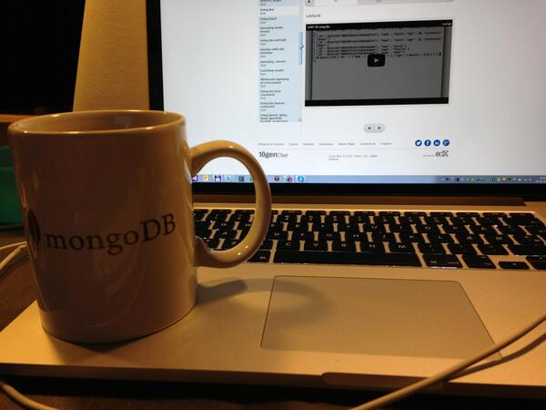 madstt's tweet image. Doing @10gen&apos;s #M101 #MongoDB for Developers with the correct mug... #awesomeCourse