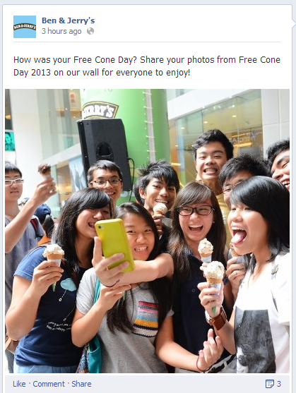 vjcodac_30th's tweet photo. WOOHOO we were featured on B&amp;J's FB page:) #freeconeday http://t.co/4eDl7lbRxB