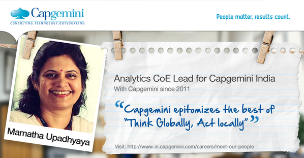 CapgeminiIndia's tweet photo. Life of Mamatha Upadhyaya, #Analytics CoE Lead for #Capgemini India. #KnowOurPeople http://t.co/FQceG1sYzx http://t.co/3iicJRKEEN