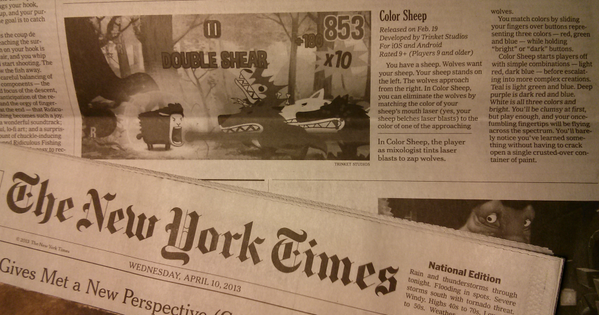 TrinketTom's tweet image. #ColorSheep is in the @nytimes and the amazing new update we're working on isn't even out! nytimes.com/2013/04/10/art…