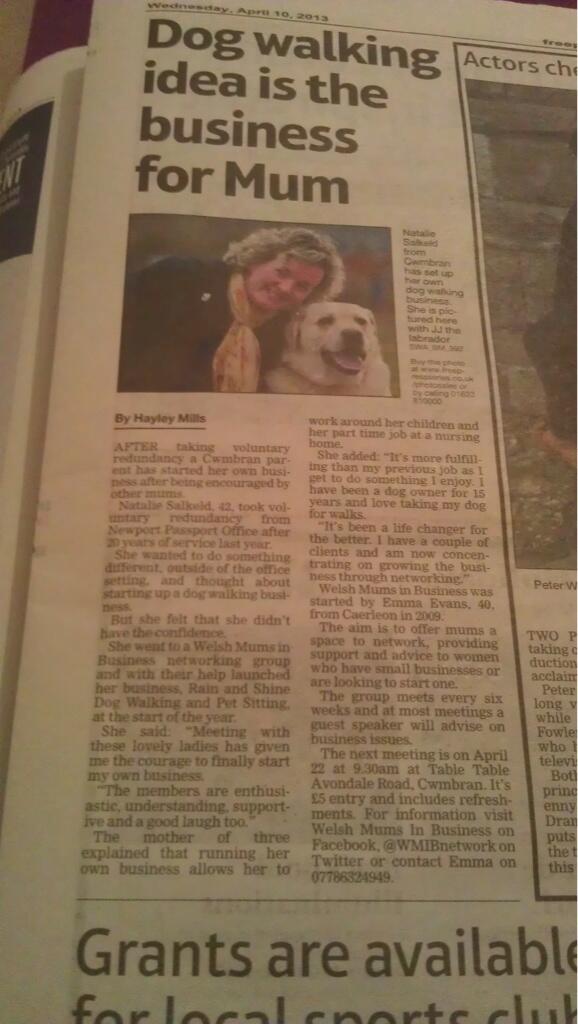 CwtchPR's tweet image. Great coverage in @freepressseries @WMIBnetwork has helped Natalie launch her Rise And Shine dog walking business!