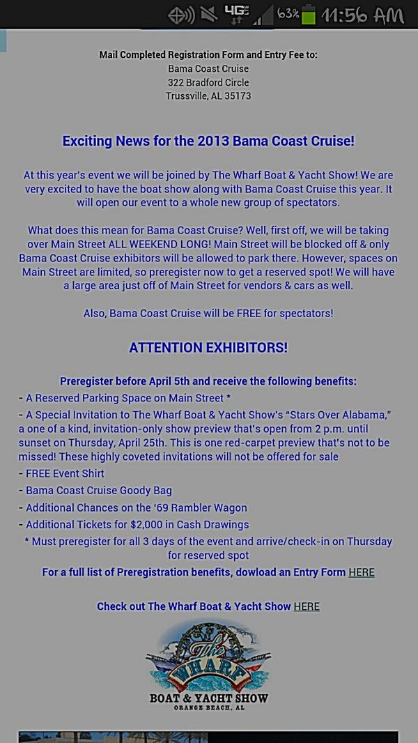 This is the Bama Coast Cruise information that you may need to know, follow our instagram #BamaCoastCruise