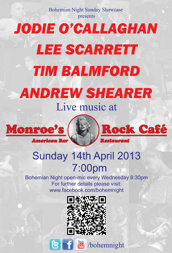 And here's the lineup for Sunday's showcase <a href="/Monroes_Reading/">Monroe's Rib House</a> #rdg #oxford   #rdgbands  #bracknell  #theale #wargrave