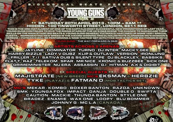 V_Dubz_DJ's tweet photo. @BioBeatsGang PRESENT YOUNG GUNS 3 @HIDDEN (LONDON) SAT 20TH APRIL @InterDefinition @DIGIBITDJ http://t.co/Zys8rhxQkX http://t.co/srEhozE7DI