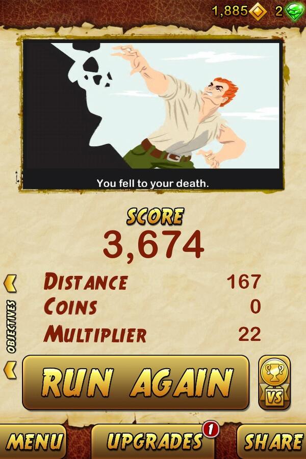 Millerdale75's tweet photo. I got 3674 points while escaping from a Giant Demon Monkey in Temple Run 2. Beat that! http://t.co/W45ltEMcKi. http://t.co/eFg8jNwvt3