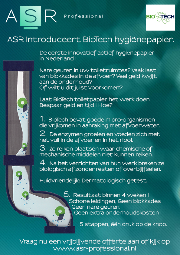 ASRProfessional's tweet image. BioTech hygiënepapier: Schone leidingen in 5 stappen met één druk op de knop !