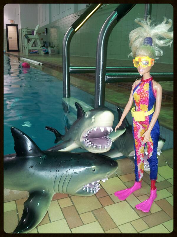 PoolBarbie12's tweet photo. Shark bait. Ooohaha. #wheresbarbie #fisharefriendsnotfood #newoutfit http://t.co/DuUWHAVEO7