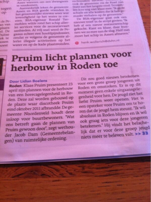 #DvhN <a href="/KlaasPruimTerug/">Klaas Pruim Terug</a> licht plannen voor herbouw in Roden toe. Ik zeg: opschieten en duidelijkheid scheppen.