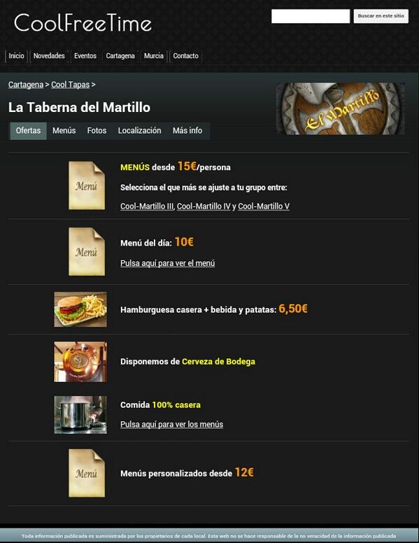 CoolFreeT's tweet photo. En la Taberna del Martillo, MENÚ DIARIO, por 10€, con TRES PLATOS,BEBIDA, POSTRE Y CAFÉ, más info en coolfreetime.es http://t.co/Aqfspt8ug1