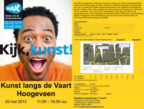 De eerste van de twee flyers voor Kunst langs de vaart!